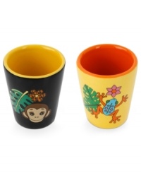 Party like an animal with this set of ceramic shot glasses from Betsey Johnson. Whimsical jungle scenes make drinking fun. Items come packaged in a signature Betsey Johnson Gift Box. Approximate diameter: 2-1/4 inches.