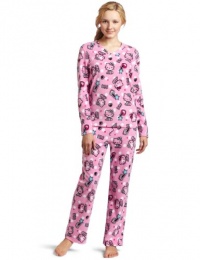 Hello Kitty Women's Print 2 Piece Long-Sleeve V-Neck Top and Pant Pajama Set