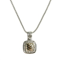 14K GP and Silver Simulated Diamond Pendant Necklace - Inspired by Designer David Yurman