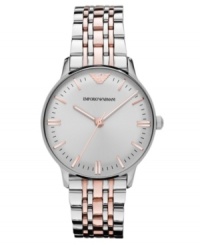 Feminine accents lend a lovely touch to this classic steel watch from Emporio Armani.