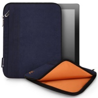 CaseCrown Faux Suede Zip Sleeve Case (Navy Blue) compatible with the new iPad / iPad 2 / iPad 3 & other tablets