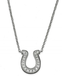 Your lucky charm. Eliot Danori's pendant necklace combines shimmering sparkling crystals and a horseshoe design. Set in rhodium-plated mixed metal. Approximate length: 16 inches + 2-inch extender. Approximate drop: 1/2 inch.