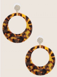 GUESS Brown Tortoise Shell Gold-Tone Drop-Hoop, GOLD