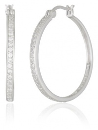 Sterling Silver Simulated Diamond Hoop Earrings  (1.2 Diameter)