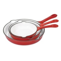 Heuck 33062 Porcelain Enamel Cast Iron 3 Piece Skillet Set, Red