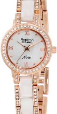 Armitron Women's 75/3919WTRG White Ceramic Rosegold-Tone Swarovski Crystal Accented Bracelet Watch