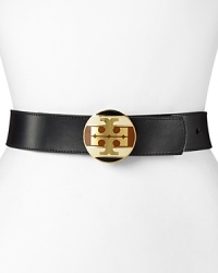 Tory Burch lends every look a polished finish with this leather belt, accented by a bold logo buckle.