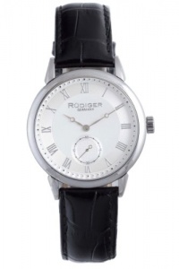 Rudiger Men's R3000-04-001L Leipzig Black Leather Silver Dial Roman Numeral Watch