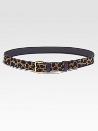 Animal print hair calf with goldtone metal buckle. Width, about 1.25Made in Italy