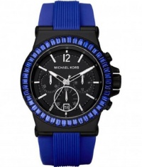 Michael Kors Quartz Blue Baguette Rubber Strap Black Dial Women's Watch MK5466