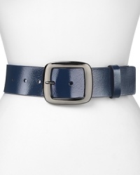 Sized for statement-making with a slick patent sheen. This leather belt from WCM instantly defines your waistline.