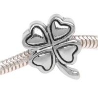 Silver Tone Double Sided 4-Leaf Clover Shamrock Bead Fits Pandora (1)