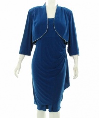 Women's Alex Evenings Rhinestone Trim Jacket Dress Dusty Royal 22W