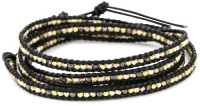 Chan Luu Plated and Silver Bead Black Leather Wrap Bracelet