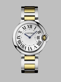 From the Ballon Bleu Collection. Understated and elegant, in stainless steel with 18k gold accents and an automatic movement. Automatic movement Water-resistant to 3ATM Round stainless steel case; 36.5mm diameter (1.44) Polished bezel Inset stem White dial Roman numerals Link bracelet; 11mm wide (.43) Deployant clasp Made in Switzerland