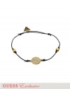 GUESS Gold-Tone Wax Cord Crystal Disc Bracelet, GOLD