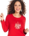 Be merry in Karen Scott's plus size holiday tee, featuring a tree print!