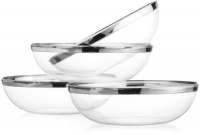 Mozaik Round Bowls, Silver Rimmed (14-Ounce), 4-Count Bowls (Pack of 4)