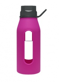 Takeya Classic Glass Water Bottle with Silicone Sleeve, Black/Fuchsia, 16-1/2-Ounce