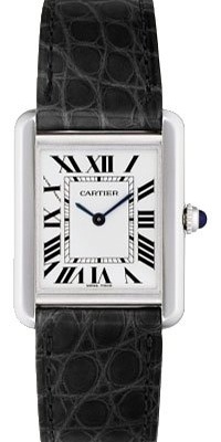 Cartier Midsize W1018255 Tank Solo Stainless Steel Leather Strap Watch