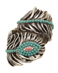 Lucky Brand Peacock Feather Wrap Ring Artistic Tribal Fashion Jewelry