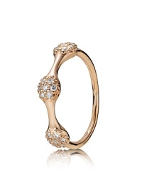 Supremely stackable, PANDORA's double pod ring sparkles with pavé diamonds in 18K rose gold.