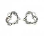 Elegant 2 Hearts 925 Silver Plated Stud Earrings with Cute Delicate Gift Bag and Silver Polishing Cloth