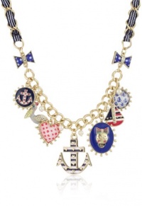 Betsey Johnson Ivy League Anchor and Skull Multi-Charm Frontal Necklace