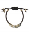 Ring in the new with this leather bracelet from Lucky Brand. Rings crafted from gold- and silver-tone mixed metal, as well as crystal-like accents, dress up the bracelet for a bold fashion statement. Approximate diameter: 2-1/4 inches.