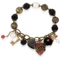 Betesy Johnson Antique Gold-Tone Multi-Charm Half Stretch Heart Bracelet