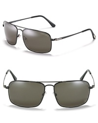 All-season Tom Ford aviator sunglasses re-envision the classic frame in a sleeker, more chiseled design.