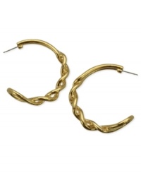 T Tahari puts its own stylish twist on this pair of hoop earrings from the Essentials Collection. Crafted from gold-tone mixed metal. Approximate diameter: 1-1/2 inches.