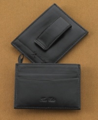 Get the extra convenience of a money clip and slot storage with the genuine leather of this Tasso Elba card case.