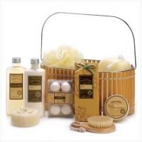 Spicy Warm Vanilla Spa Bath Body Bamboo Gift Basket