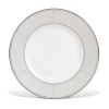 Sloane Square features a chic and simple tailored band, with details of platinum dots, which create a clean and sophisticated look. The accent plate features a wide band of gray mica with true geometric flare in the quadrant design around the border of the plate. Made in England.