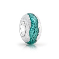 Bling Jewelry Silver Teal and Silver Foil Murano Glass Bead Charm Pandora Compatible