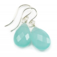 Sterling Silver Aqua Blue Chalcedony Earrings Faceted Gf Pear Teardrop Dangle