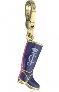 Juicy Couture Charm Navy Blue Rainboot Boot w Pink Stripe Gold Charm YJRU5974