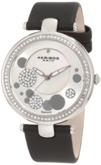 Akribos XXIV Women's AKR434BK Diamond Silver Sunray Diamond Dial Quartz Strap Watch