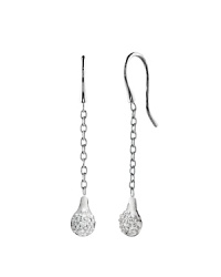 Delicate dangle earrings from PANDORA featuring sparkling diamonds in 18K white gold.