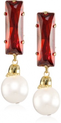 Lee Angel Lila Glass Pearl and Swarovski Baguette Clip On Earrings