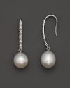 14K White Gold White Freshwater Pearl and Diamond Earrings, 0.11 ct. t.w.