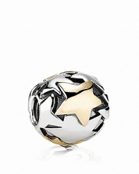 Bold, brights stars in 14K gold glow agains polished sterling silver. Charm by PANDORA.