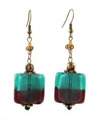 Earrings - E303 - Murano Style Glass - Square ~ Amethyst and Teal