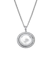 The iridescence of an oversized freshwater pearl adds a dazzling focal point to Crislu's sterling silver and cubic zirconia necklace.