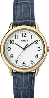 Timex Women's T2N954 Elevated Classics Dress Gold-Tone Case Blue Croco Leather Strap Watch