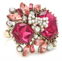 Betsey Johnson Iconic Fabulous Fuchsia Crystal Gem Cluster Stretch Ring, Size 7.5