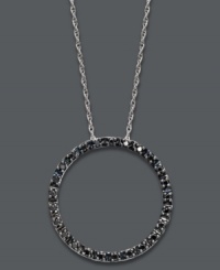 Black diamonds (1/4 ct. t.w.) transform this traditional open-cut circle into a striking silhouette. Setting and chain crafted in sterling silver with an intricate hearts in the gallery detailing at the back and sides. Approximate length: 18 inches. Approximate drop: 1 inch.