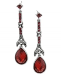 Grab an edge for your evenings with these drop earrings from 2028. The sultry siam red epoxy stones are paired with shimmering simulated marcasite. Crafted in silver-tone mixed metal. Approximate drop: 2-3/4 inches.