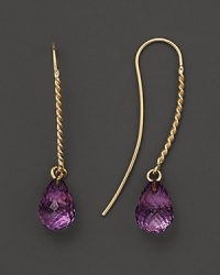 Faceted amethyst briolettes add rich sparkle to 14K yellow gold.